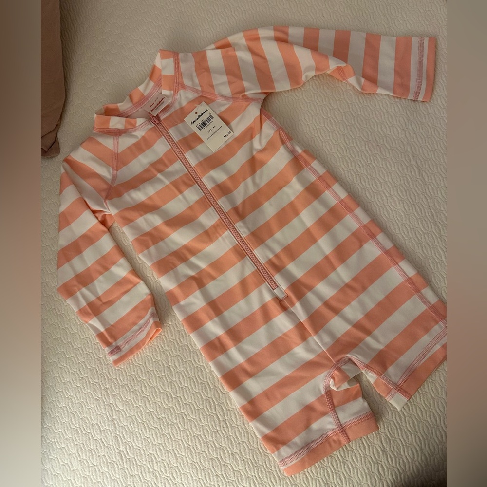 Hanna Andersson Girls Pink + White Striped Rash guard Rashguard